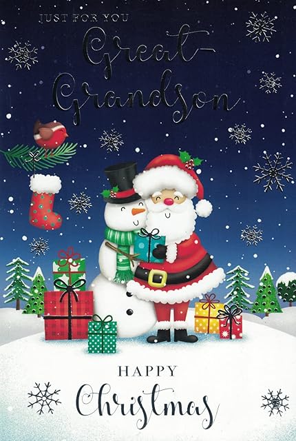 GREAT GRANDSON CHRISTMAS CARD. TRADITIONAL XMAS DESIGN. 9 X 6 INCHES. XA050