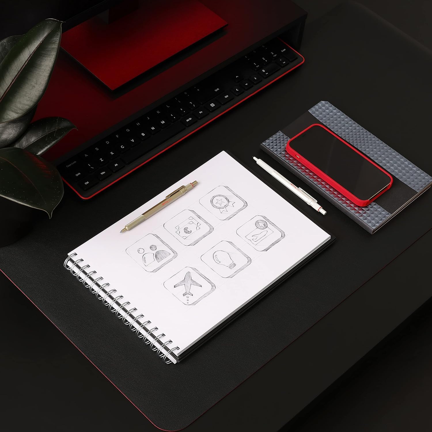 rOtring Set di 600 penne a sfera e portamine meccaniche con incisione, set di scrittura in metallo di alta qualità, con custodia, regalo per ufficio, studio e tecnica (rosso)