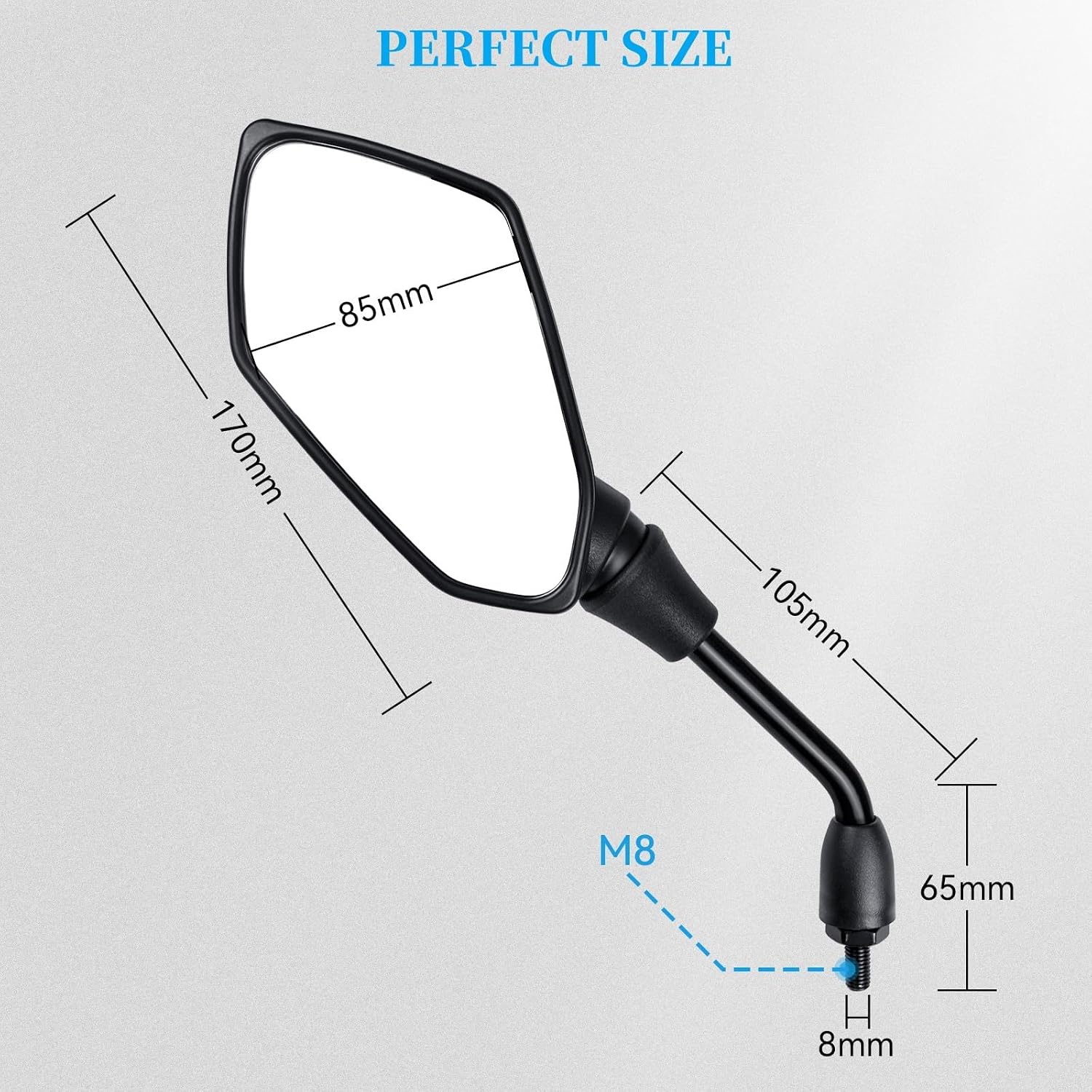 Universal 2Pcs Motorcycle Mirrors, Motorcycle Rearview Mirrors Side Mirrors with 8mm Bolt, 7/8" Handlebar Mount M8 Copatible with ATV, Dirt bike, Scooter, Moped, E-Bike