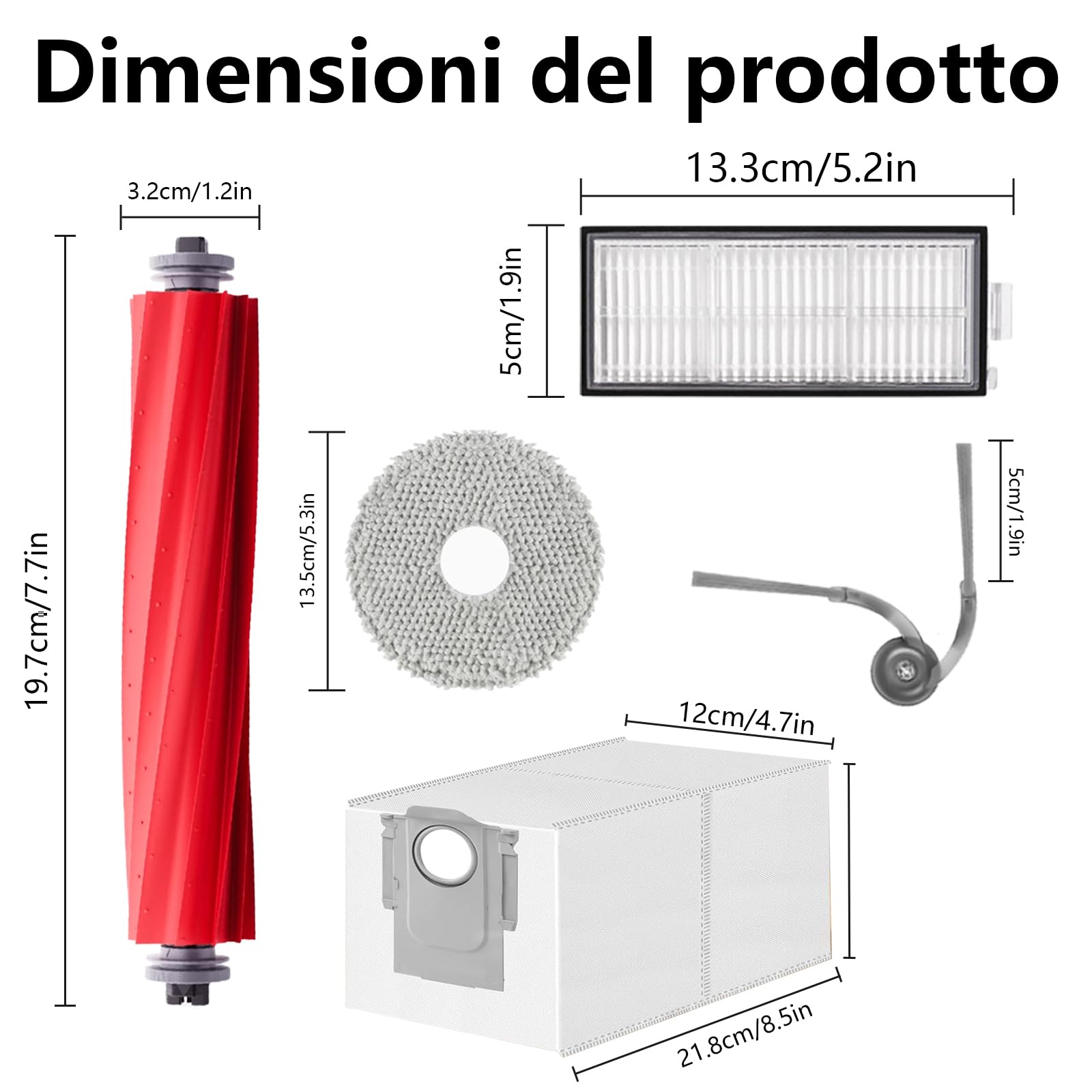 28 pezzi di Accessori per Roborock QV 35A / QV 35S / QR 798 / QR 598 robot, 2 Spazzole Principali, 6 Asciugamani, 6 Filtri, 6 Sacchi di Polvere, 6 Spazzole Laterali, 2 Utensili di Pulizia