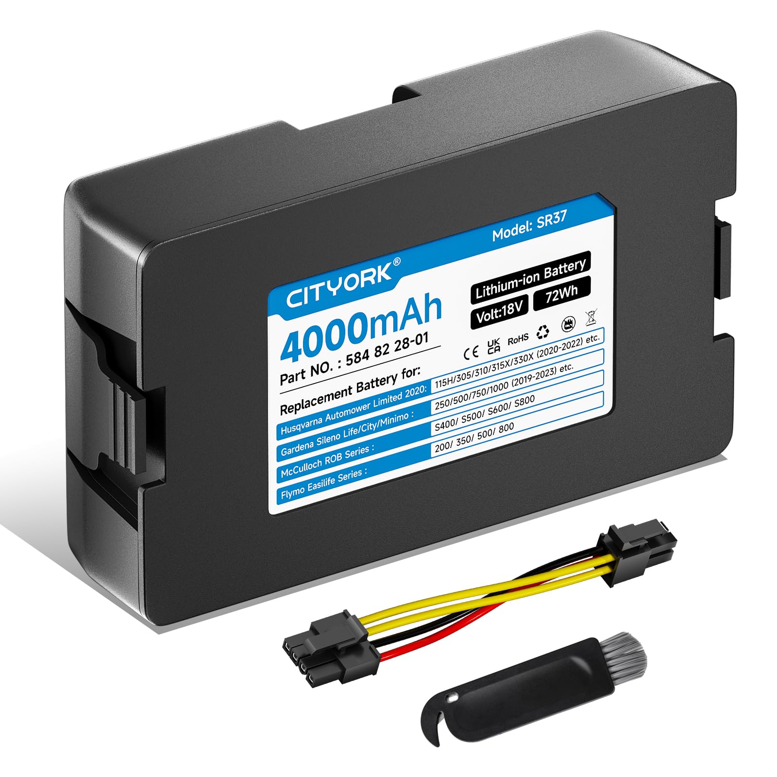 CITYORK 18V/4000mAh Tondeuse Batterie pour Husqvarna Automower Limited 2020-2022: 115H 305 310 315 315X, pour Gardena Sileno Minimo 250/500, pour Gardena Sileno City/Life:1250/1000/750/600 (2019-2023)