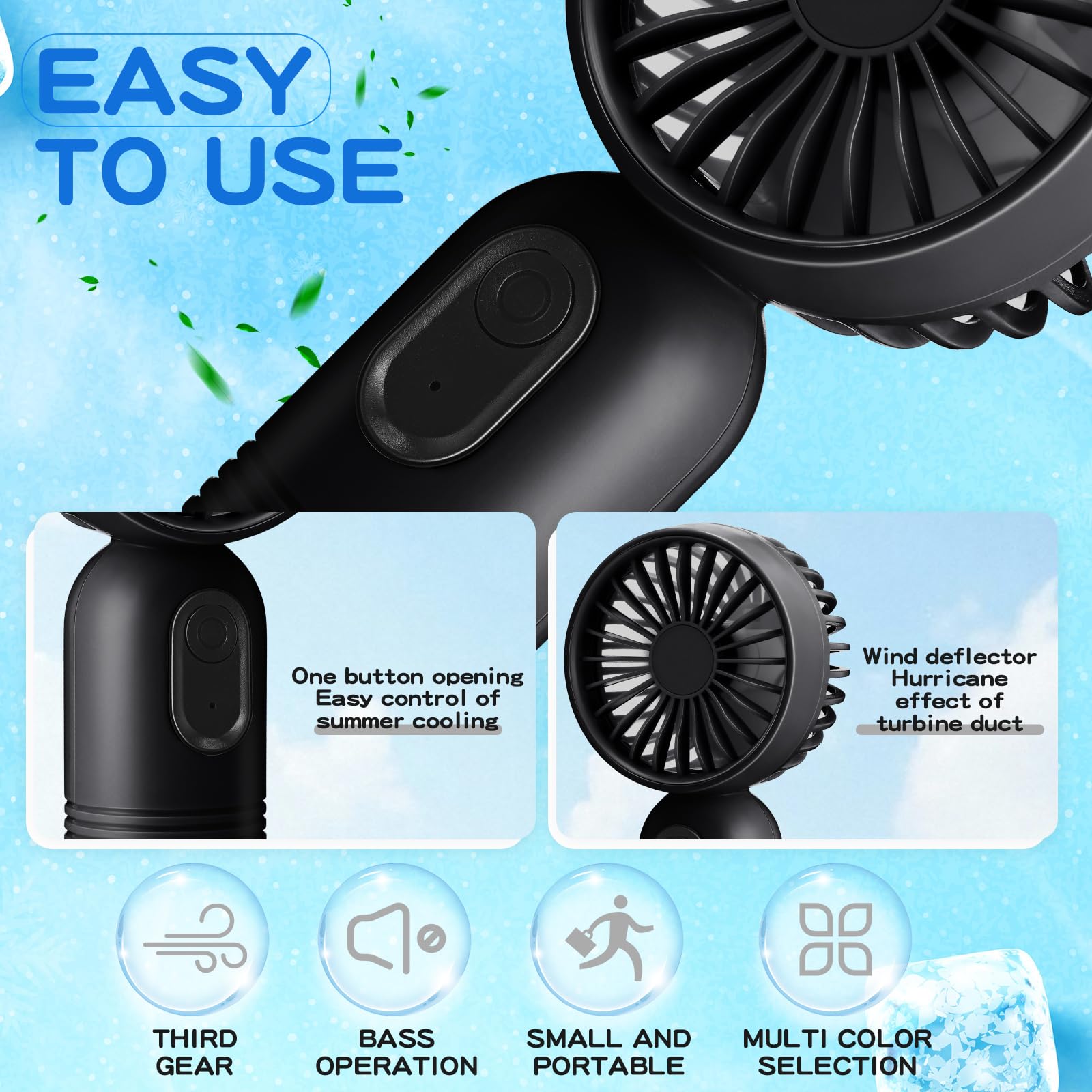 Rossesay 36 Pcs Mini Portable Fan 3 Speed Rechargeable, Black