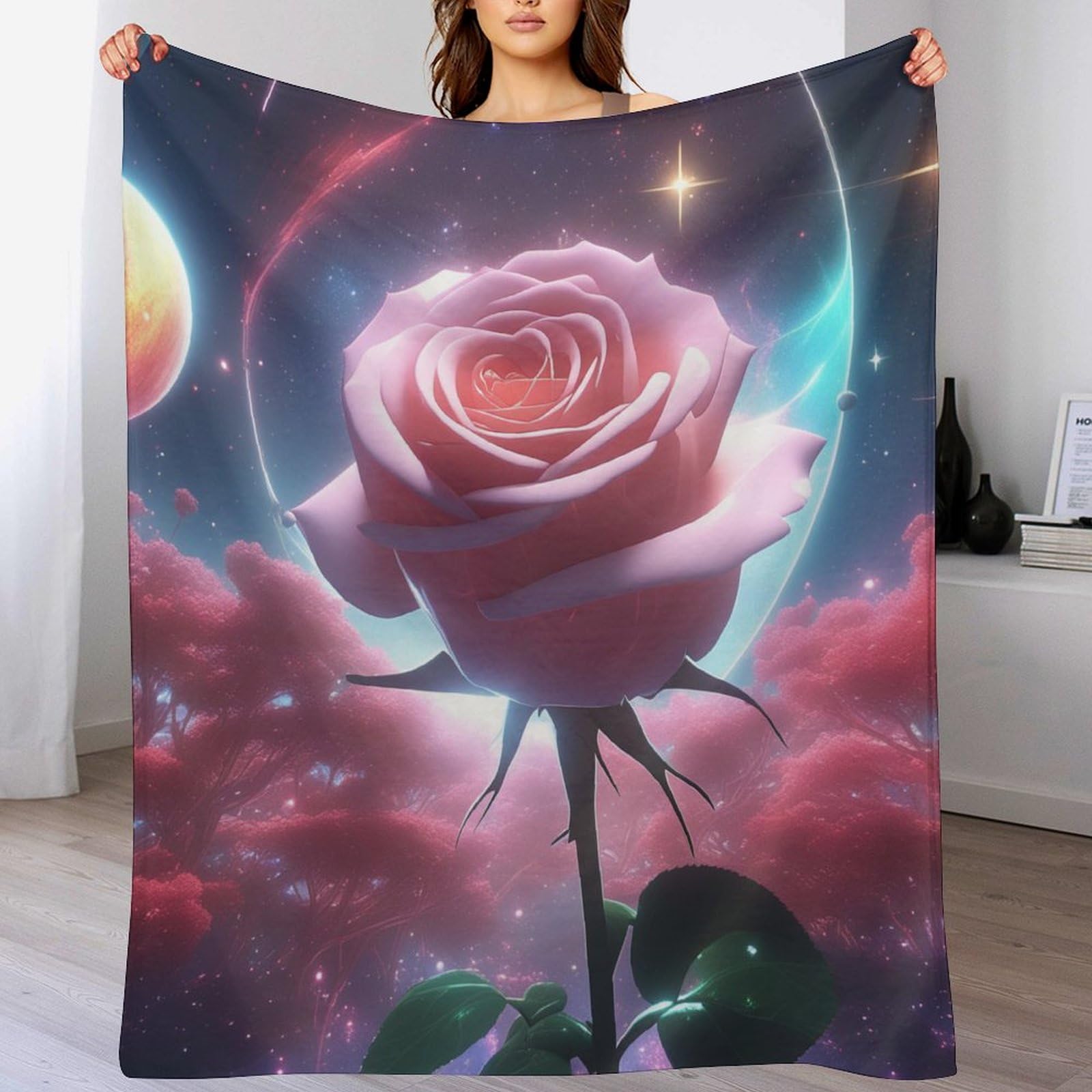 Couvertures lit en flanelle Starry Sky Rose jeté de canapé premium