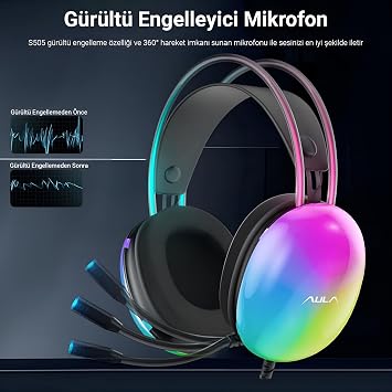 Aula S505 RGB USB Gaming Gaming Gaming Headset with Mic Black