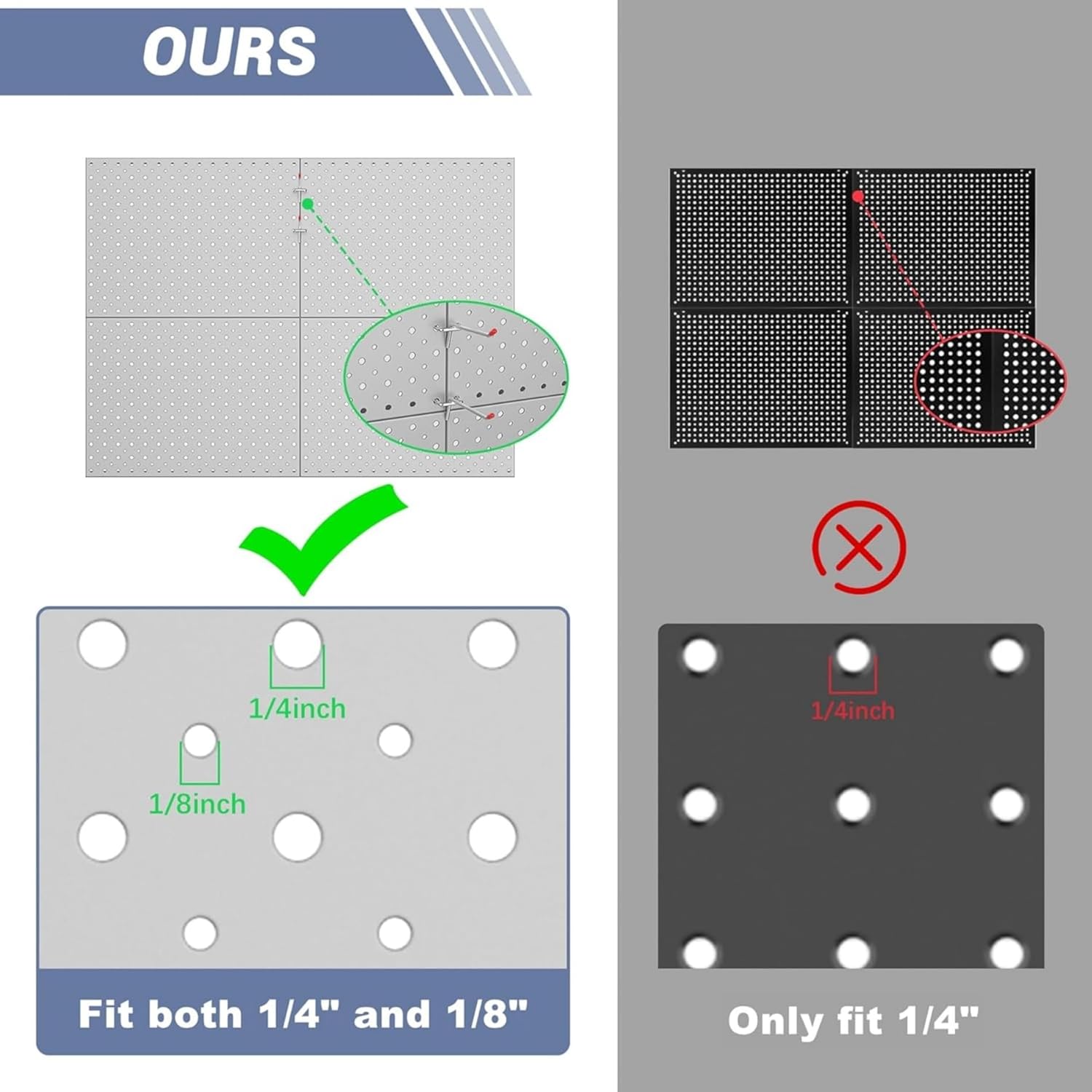 WALMANN 6-Pack 12"x16" Metal Pegboard Panels for Garage, Tool Organizer Pegboards for Pegboard Hooks - Compatible with 1/8" & 1/4" Hooks(Gray)