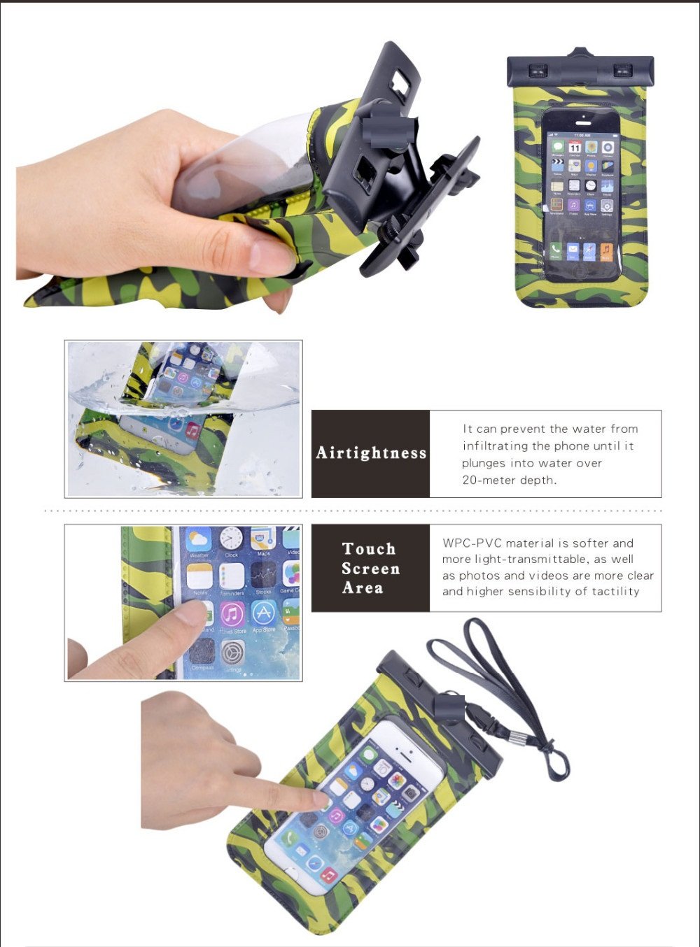 Aeoss Waterproof Case Universal Out Door PVC Bag for Upto 6.5 inch Phone (Green Camo) 1