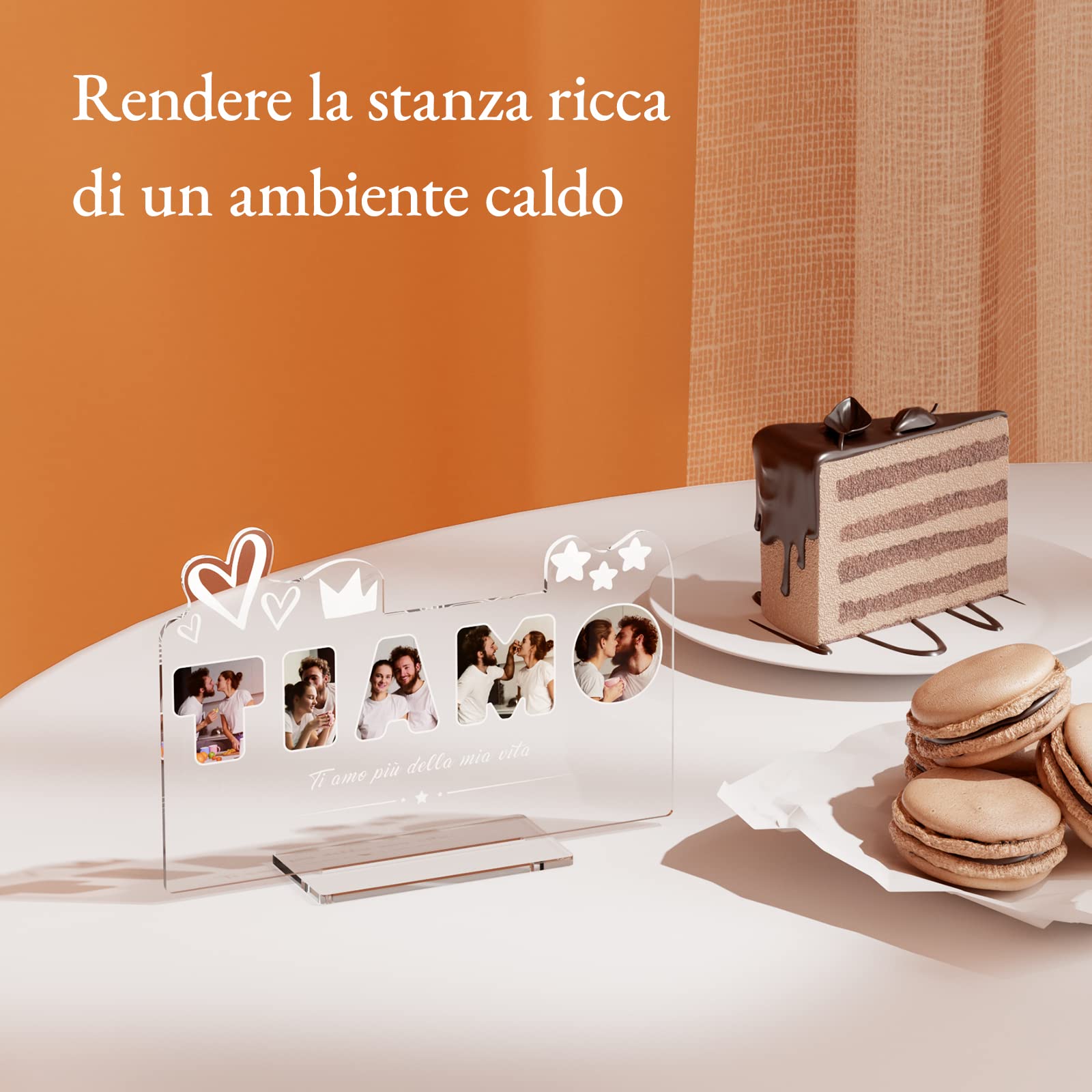 Cornice Targa 'Ti Amo' Personalizzata - Con 5 Foto, Idea Regalo Per Coppie, San Valentino O Anniversari - Foto 9