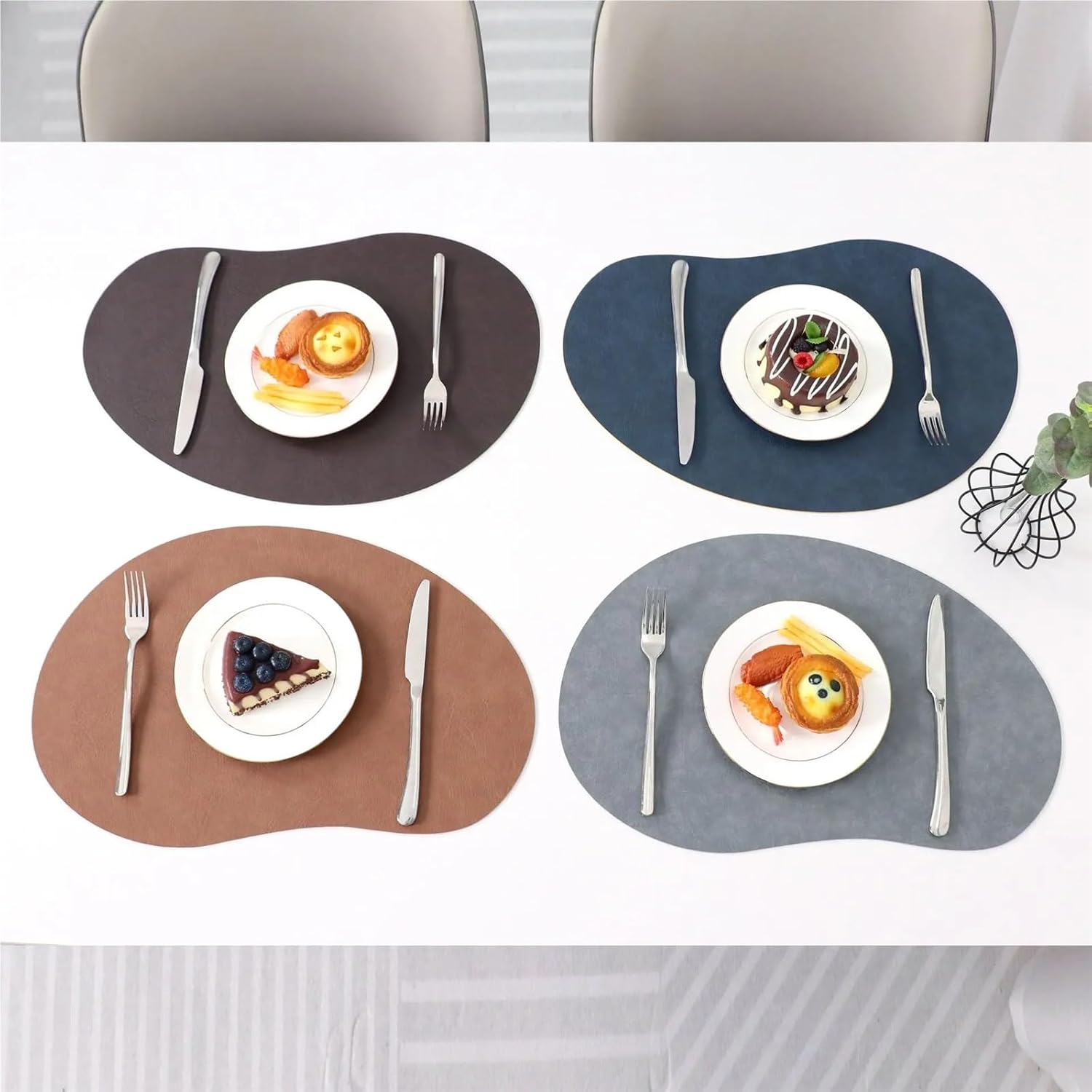 PU Leather Oversized Placemats Irregular Shape Dual-Sided Flatware Place Pad Oil-Proof Surface Gift Dinnerware Mats(Mango Brown,32x50cm 6pcs)
