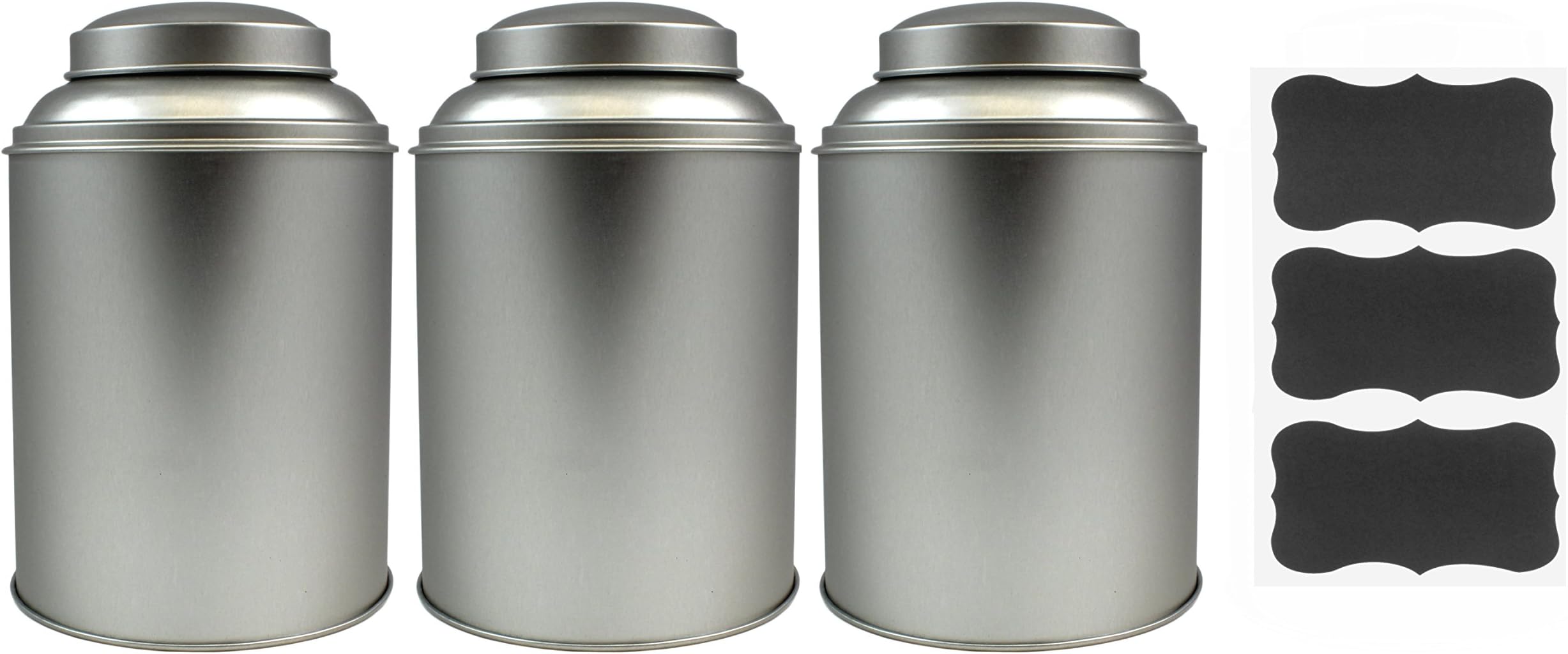Round Stackable Tea Tin (3-Pack), Canisters with Dual Lid and Chalk Labels for Loose Leaf Tea Storage, Coffee Beans and Dried Goods