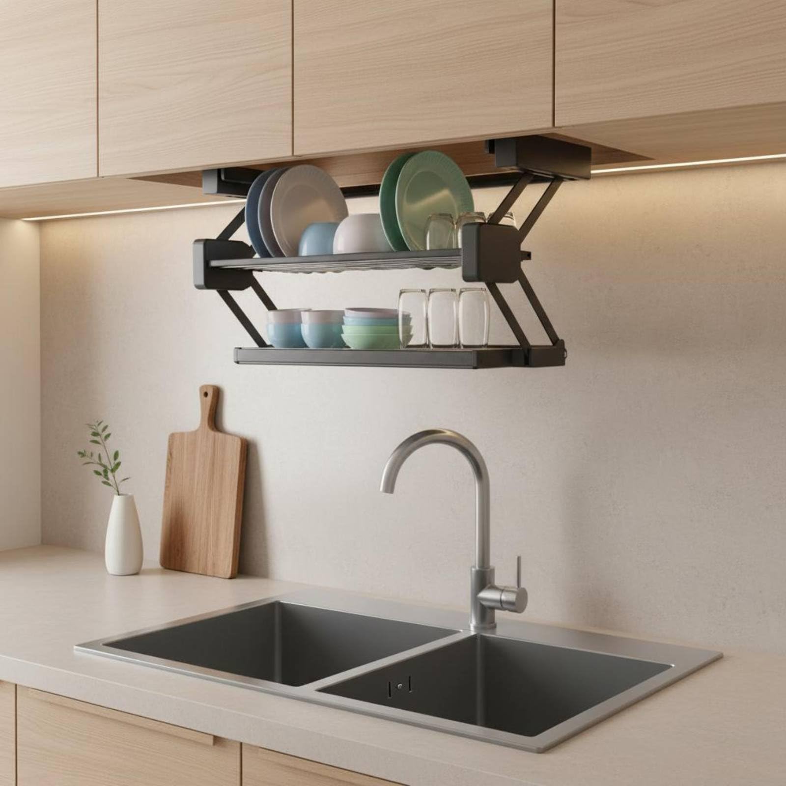Mensola Estraibile da Cucina Scaffale Pensile Ripiano Portastoviglie Pieghevole in Alluminio Spaziale con Supporto Fino a 6 kg E 4 kg Adatto per, 790mm