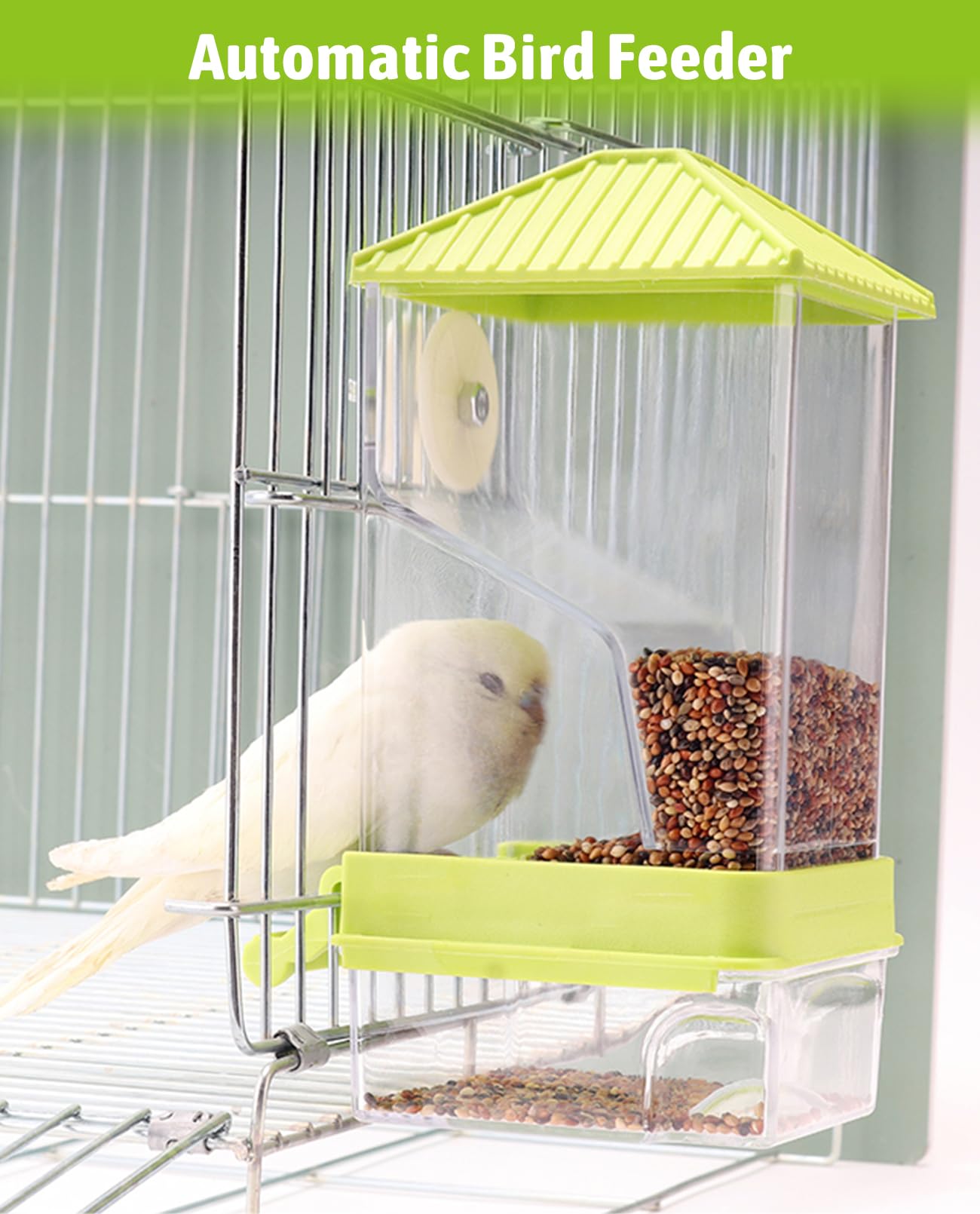 Hamiledyi Mangeoire à oiseaux automatique pour cage à perruches | Lot de 2 accessoires transparents pour cage à perroquet, perruches, pinsons, inséparables, canaris - Vert