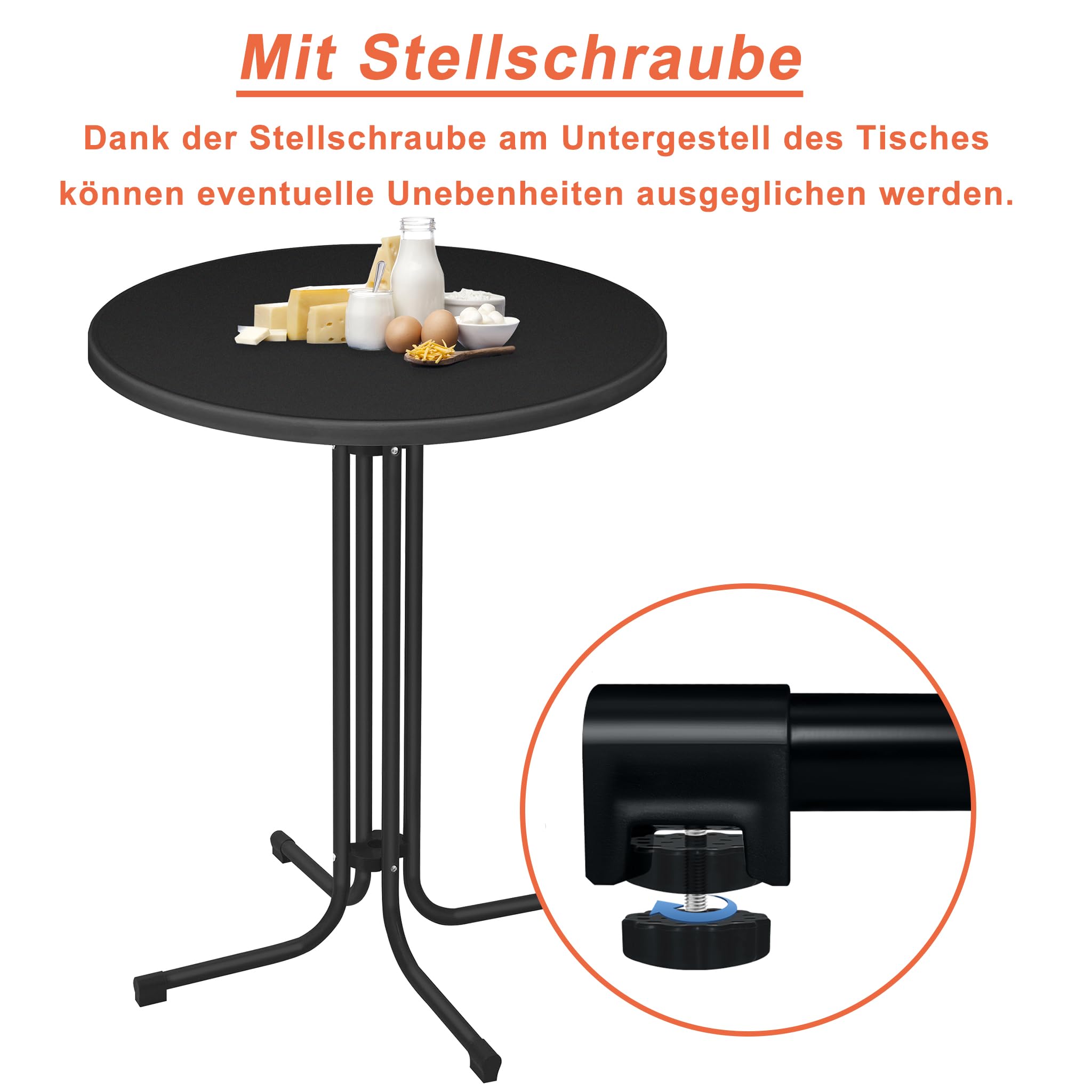 XMTECH Table haute pliable - Diamètre : 80 cm - Table de bistrot ronde - 110 cm de haut - Résistante aux intempéries - Pied réglable en hauteur - Table de jardin, de fête, pour l'intérieur et