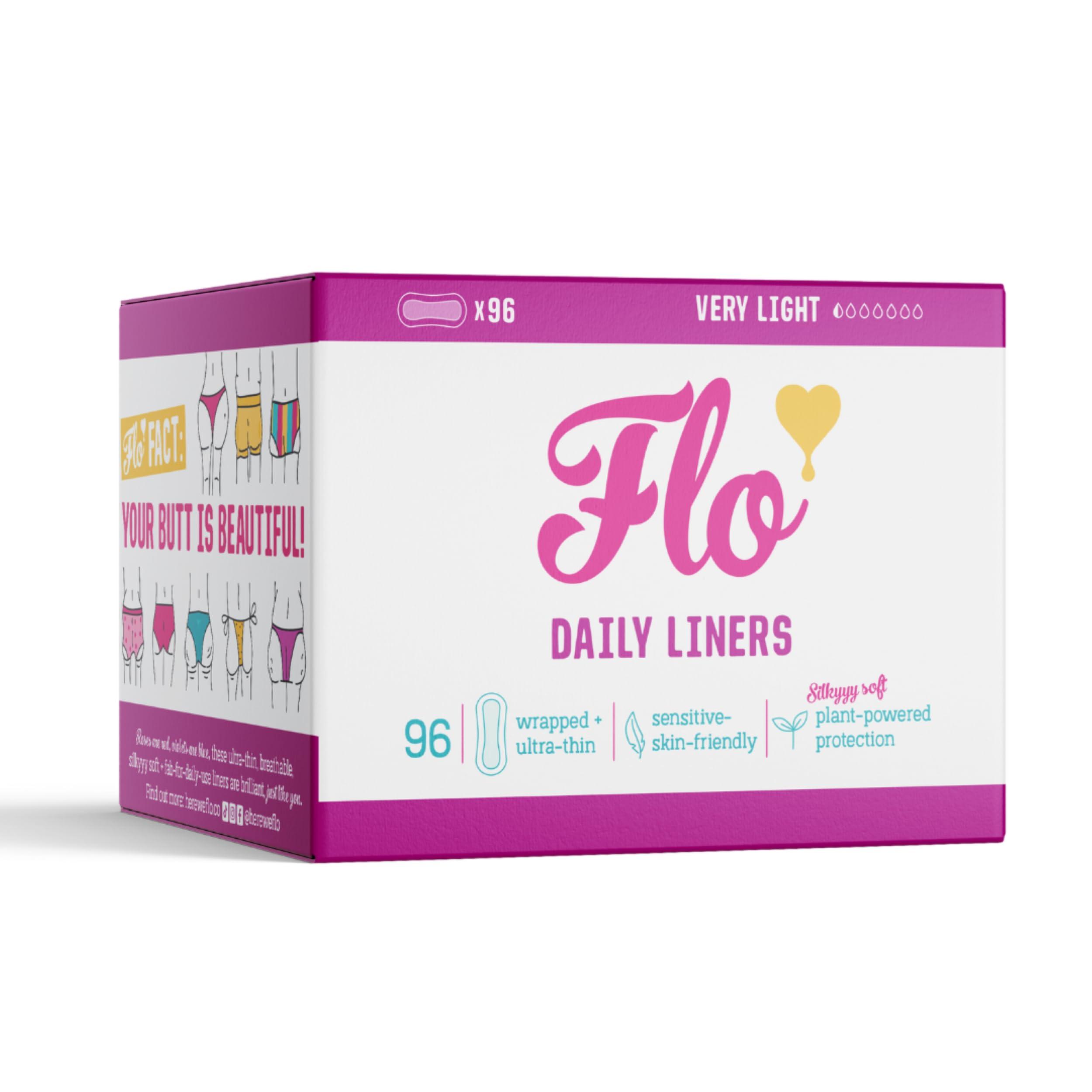 Flo Bamboo Panty Liners – Ultra-Thin, Breathable, Slim - Individually Wrapped Liners for Daily Freshness – 96 Liners