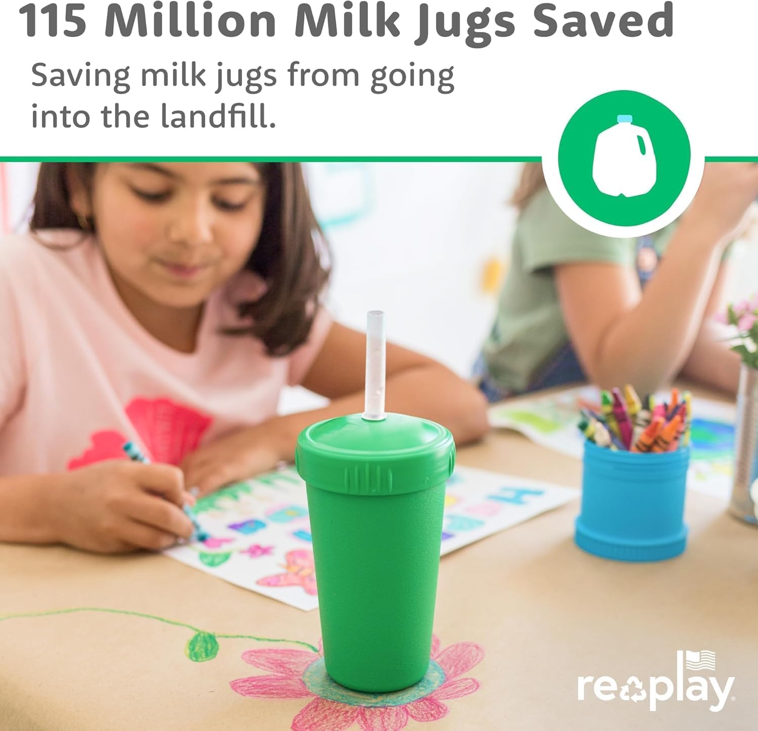 Re-Play 10 oz. Straw Cups for Kids with Silicone Locking Straws - Dishwasher & Microwave Safe - Made in USA - Set of 4-7.37" x 7.37" x 1.25" - Meadow - Image 7