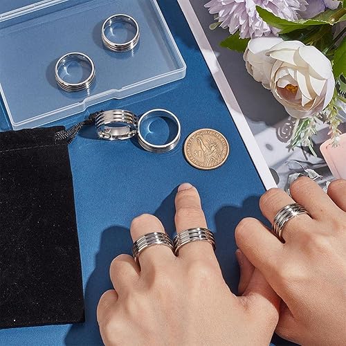 Miniatura 4 de UNICRAFTALE Juego de 7 anillos de acero inoxidable con triple ranura en blanco con bolsas de terciopelo para hacer anillos con incrustaciones de