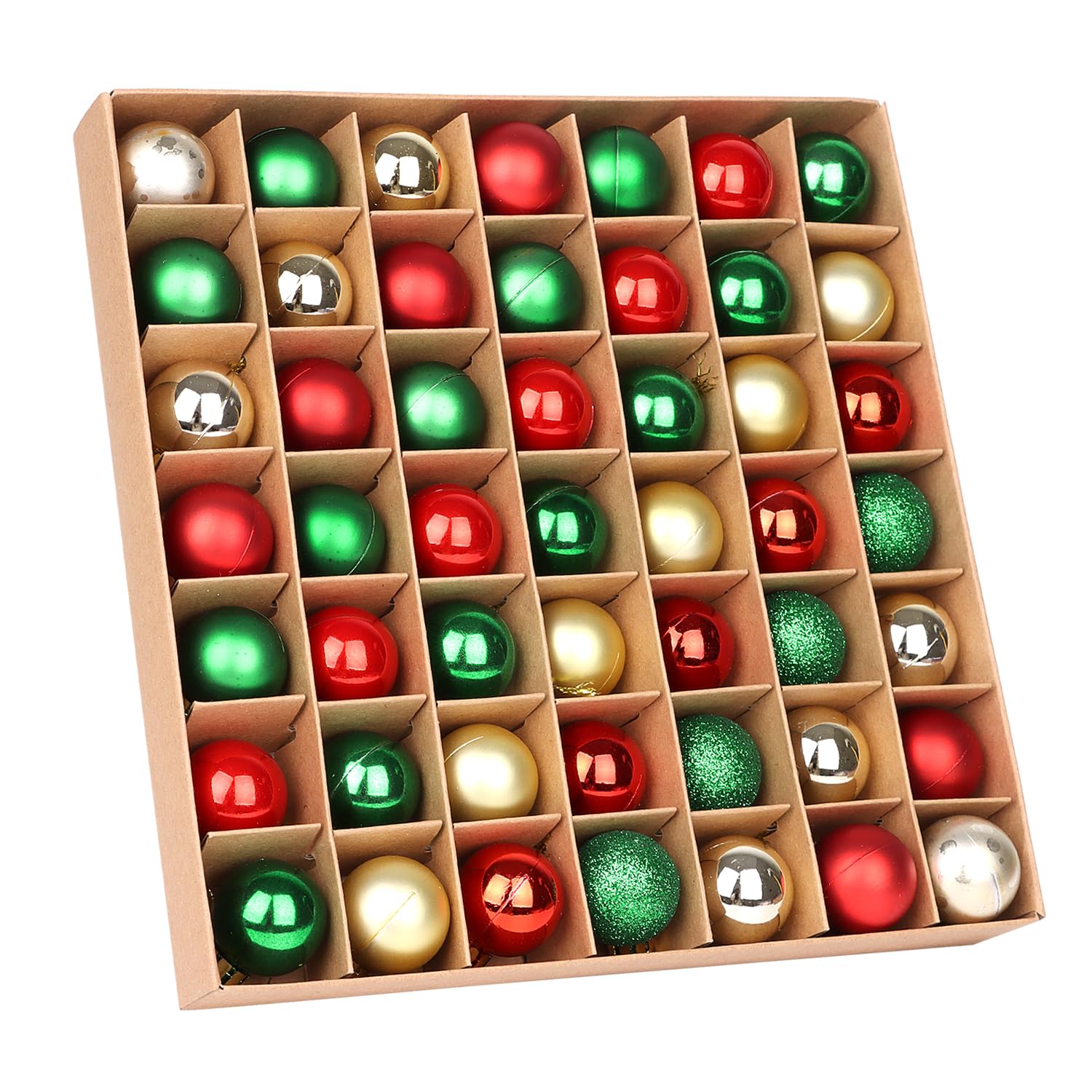 Veylin Green Red And Silver Shatterproof Christmas Baubles, 49Pcs 3Cm Christmas Tree Baubles Mini Glitter Christmas Baubles For Christmas Tree Decoration (Green Red And Silver)
