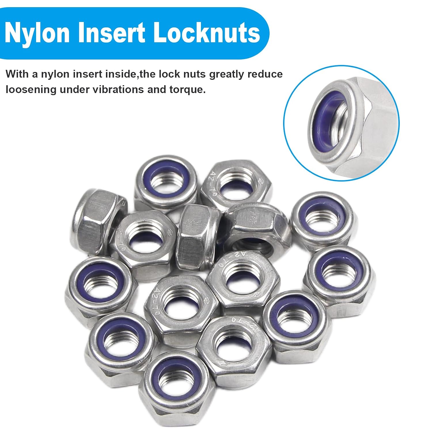 10PCS M12 Locknuts M12x1.75mm Nylon Insert Hex Lock Nuts image 4