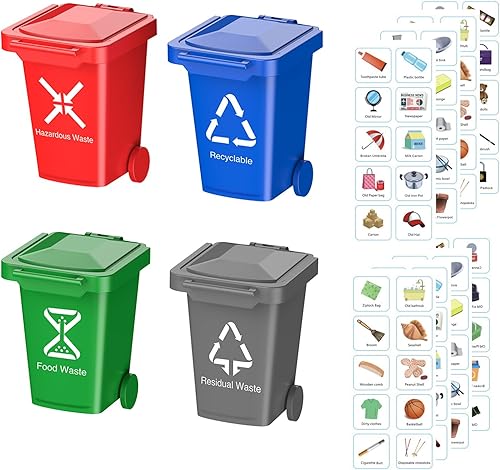 Miniatura 1 de Mini cubo de basura de reciclaje, 4 piezas, plástico, verde, 2.52 x 2.05 x 1.69 pulgadas