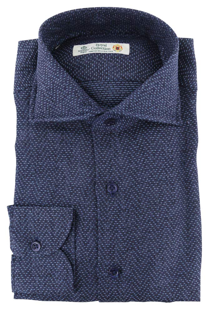 Luigi Borrelli Blue Patterned Button Down Spread Collar Cotton Slim Fit Dress Shirt Size Medium 16