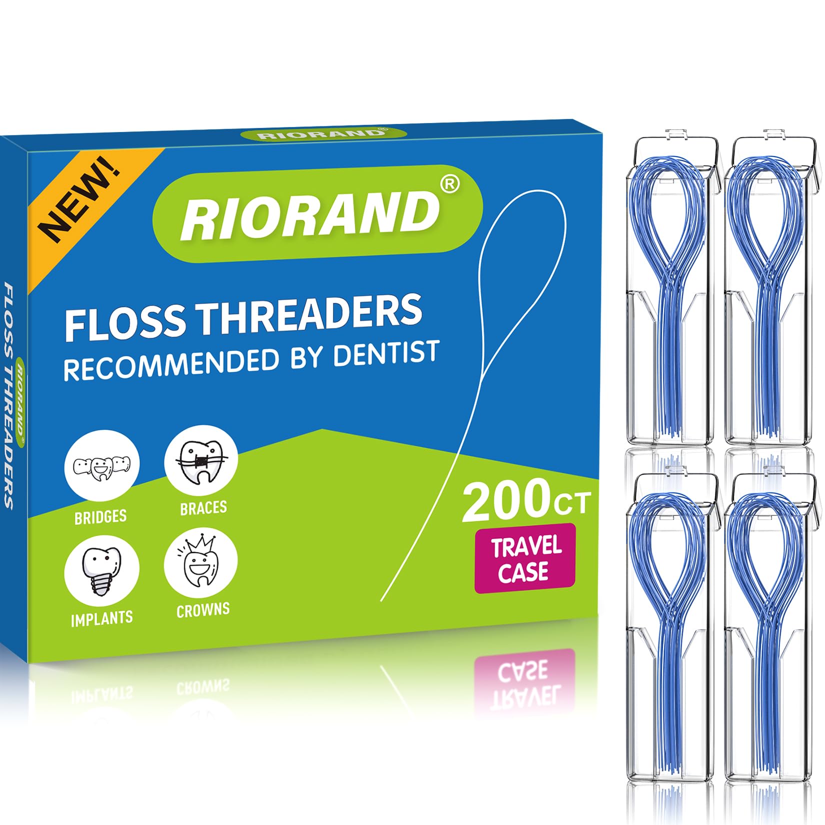 RioRand Orthodontic Floss Threaders for Braces | Dental Care Tool for Bridges and Implants, 200 Count (Pack of 4) Global Recycled Standard Global Recycled Standard Global Recycled Standard