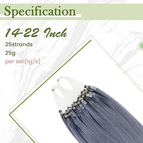 Miniatura 4 de RUNATURE Extensiones de cabello Remy con micro enlace, color azul claro, preunido, extensiones de cabello humano con extremos completos, 18