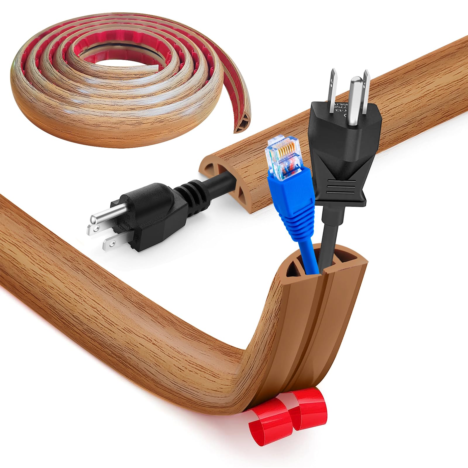 Protezioni per Cavi a Pavimento, 5M x3cm Autoadesivo Copricavi per Pavimento Passacavo a Pavimento Perfetti per Tutti i Cavi di Alimentazione a Casa, Ufficio,Scuola,Magazzino (Grana legno gialla)