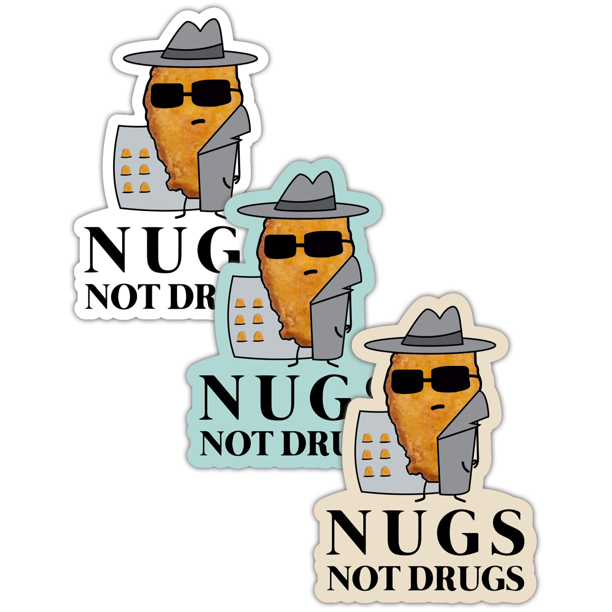 United by Color Nugs Not Drugs Sticker (3 Pack) - Waterproof Fade Resistant Funny Sticker Chicken Nuggets - Used for Water Bottle, Laptop, Tumblers,
