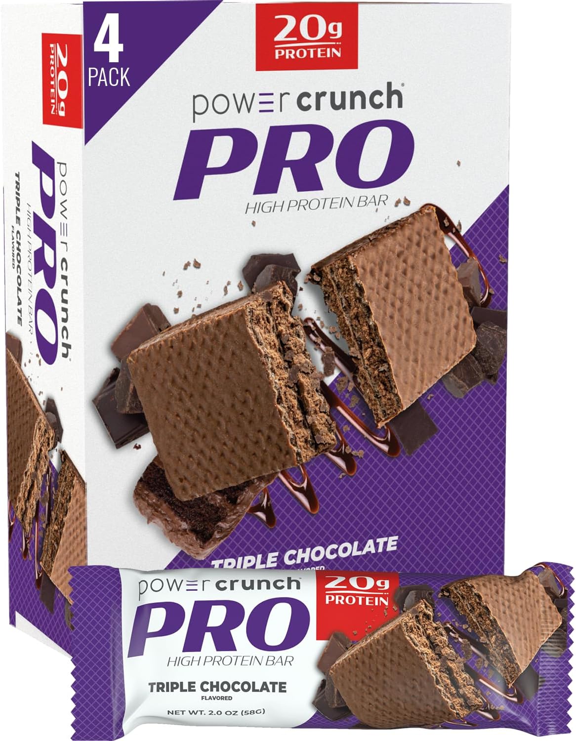 PRO Protein Wafer Bars, High Protein Snacks with Delicious Taste, Triple Chocolate, 2.0 Ounce (4 Count)