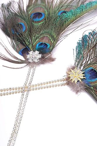 Miniatura 6 de Anglacesmade Diadema de plumas nupciales, tocado de plumas de pavo real, cadena de cabeza de cristal para boda de los años 20 para mujeres y niñas
