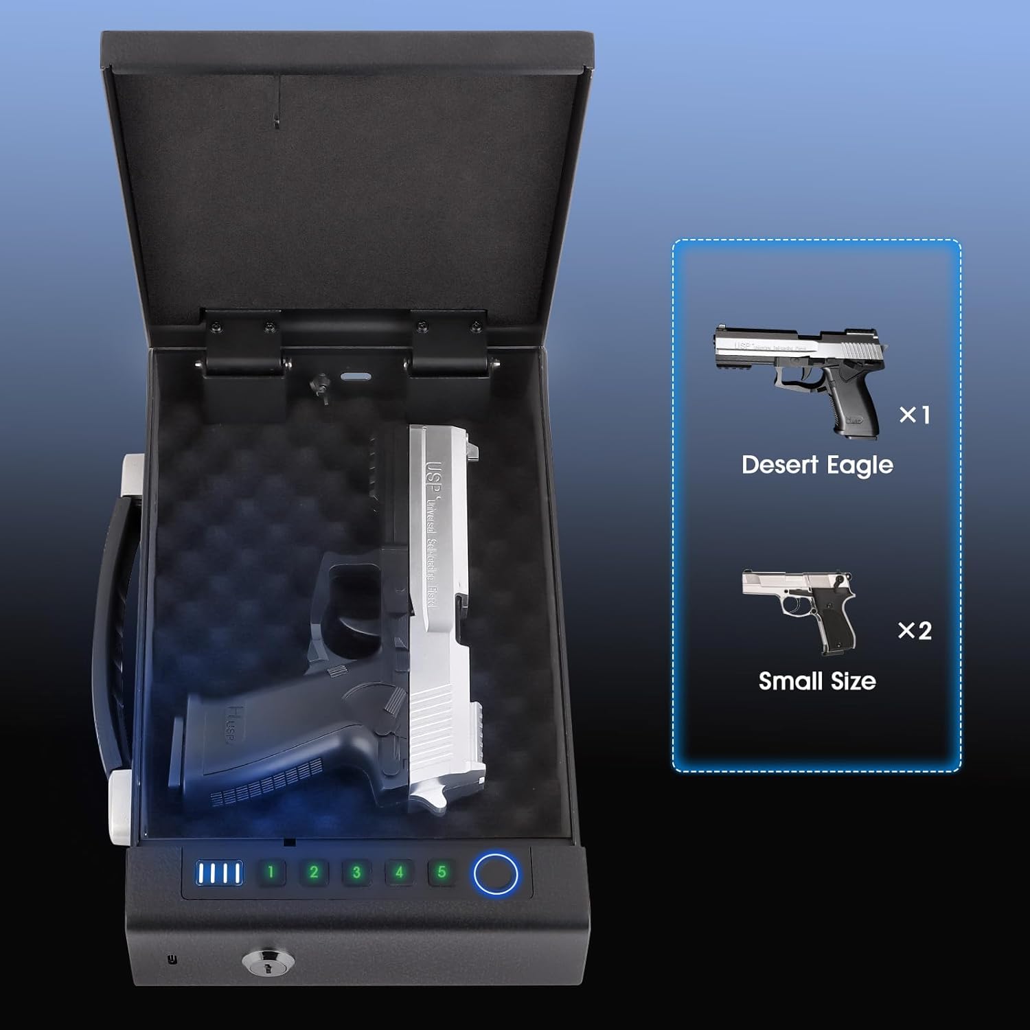 Biometric Fingerprint Gun Safe for Handgun, 3 Quick Access Methods, with Fingerprint/Digital PIN/key, suitable for bedside cabinets, wardrobes, and handgun safes in cars