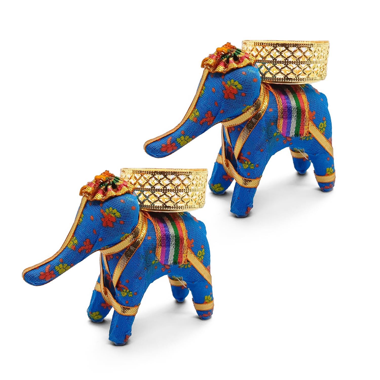 ASSA Handicraft Elephant Tealight Holder | Sky Blue | Combo of 2