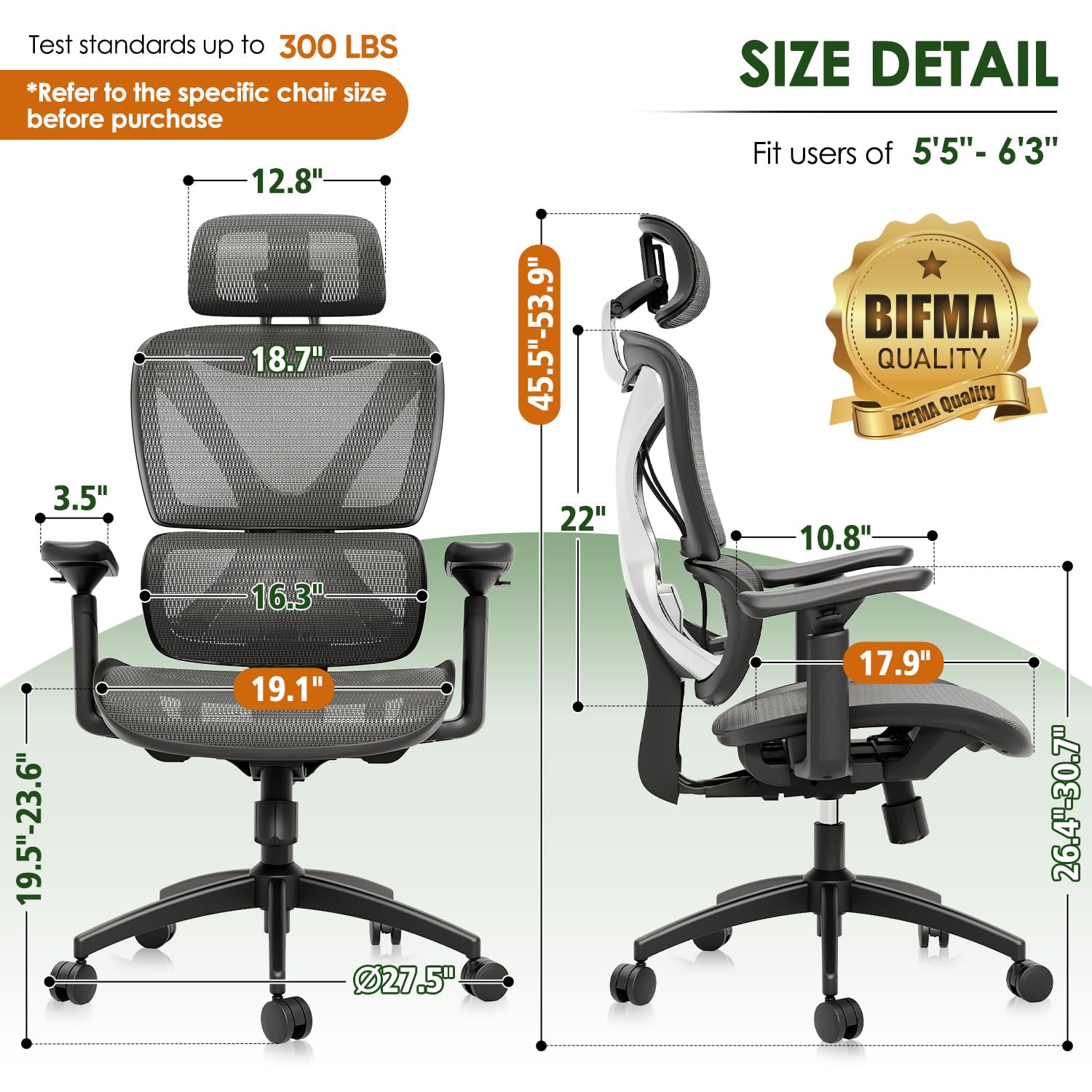 GABRYLLY Ergonomic Office Chair, Big and Tall Mesh Chair with Lumbar Support, 3D armrest - 215° Rotation, Adjustable Headrest & Soft Seat, Durable Desk Chair 350LBS for Work Gaming Computer,Grey - 3