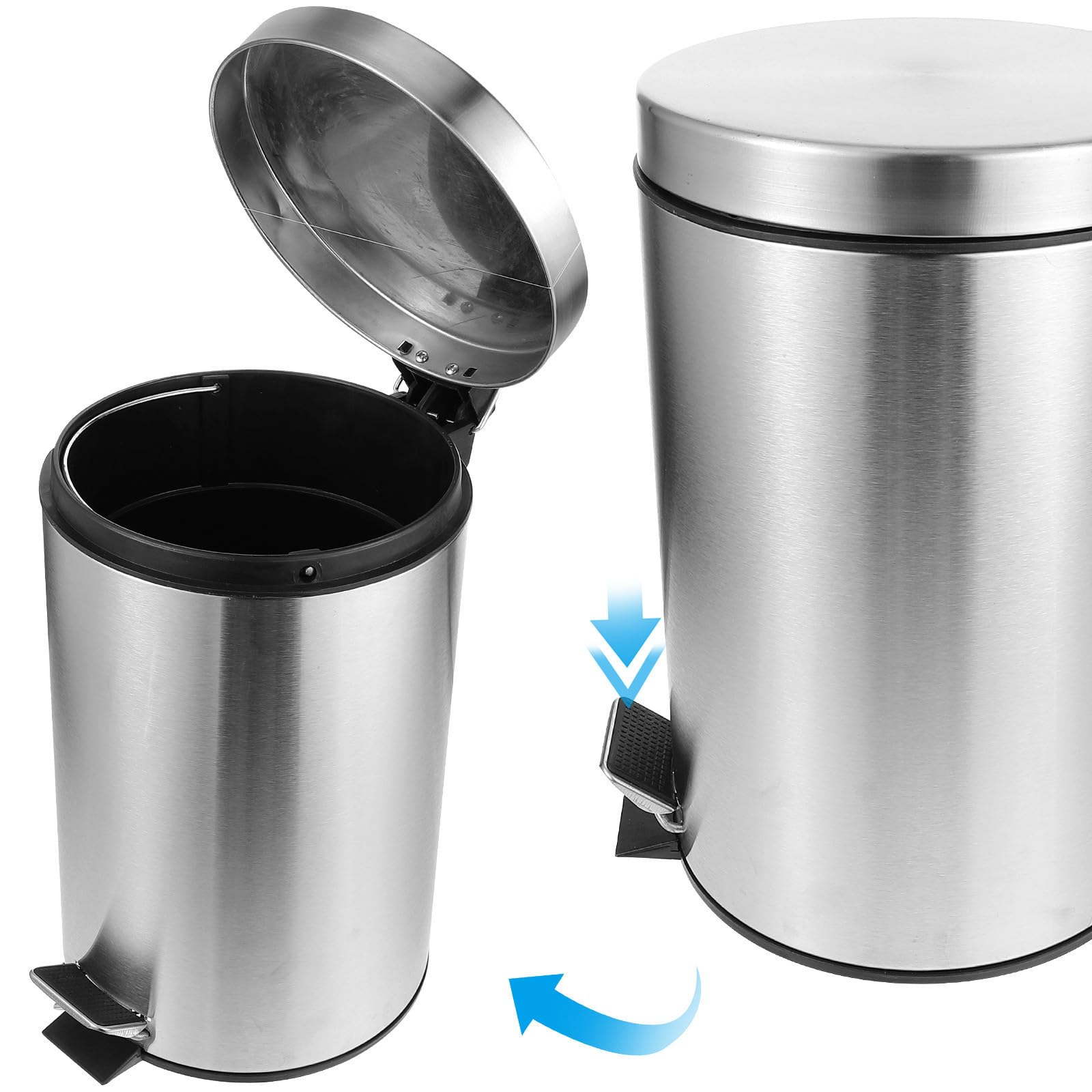 Happyyami Cubo de Basura Metálico de Acero Inoxidable de 7l Pedal y Tapa, Diseño Fácil de Limpiar, Adecuado para Cocina y Comedor Familiar