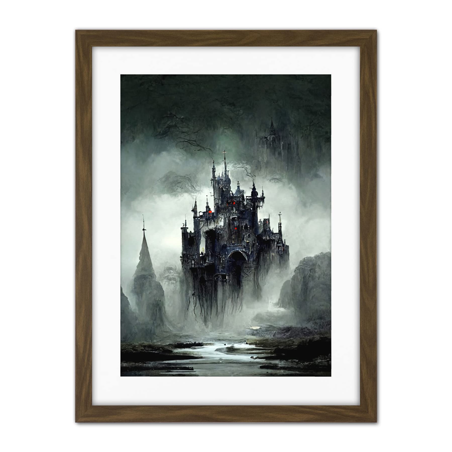 Doppelganger33 LTD Dark Gothic Castle Fantasy Landscape Artwork Framed Wall Art Print 18X24 Inch
