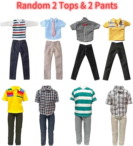 Miniatura 5 de Ropa y accesorios de muñeca de 11.5 pulgadas para muñeca de niño de 12 pulgadas, incluye 1 traje, 1 camisa, 4 camisetas al azar, 4 pantalones al