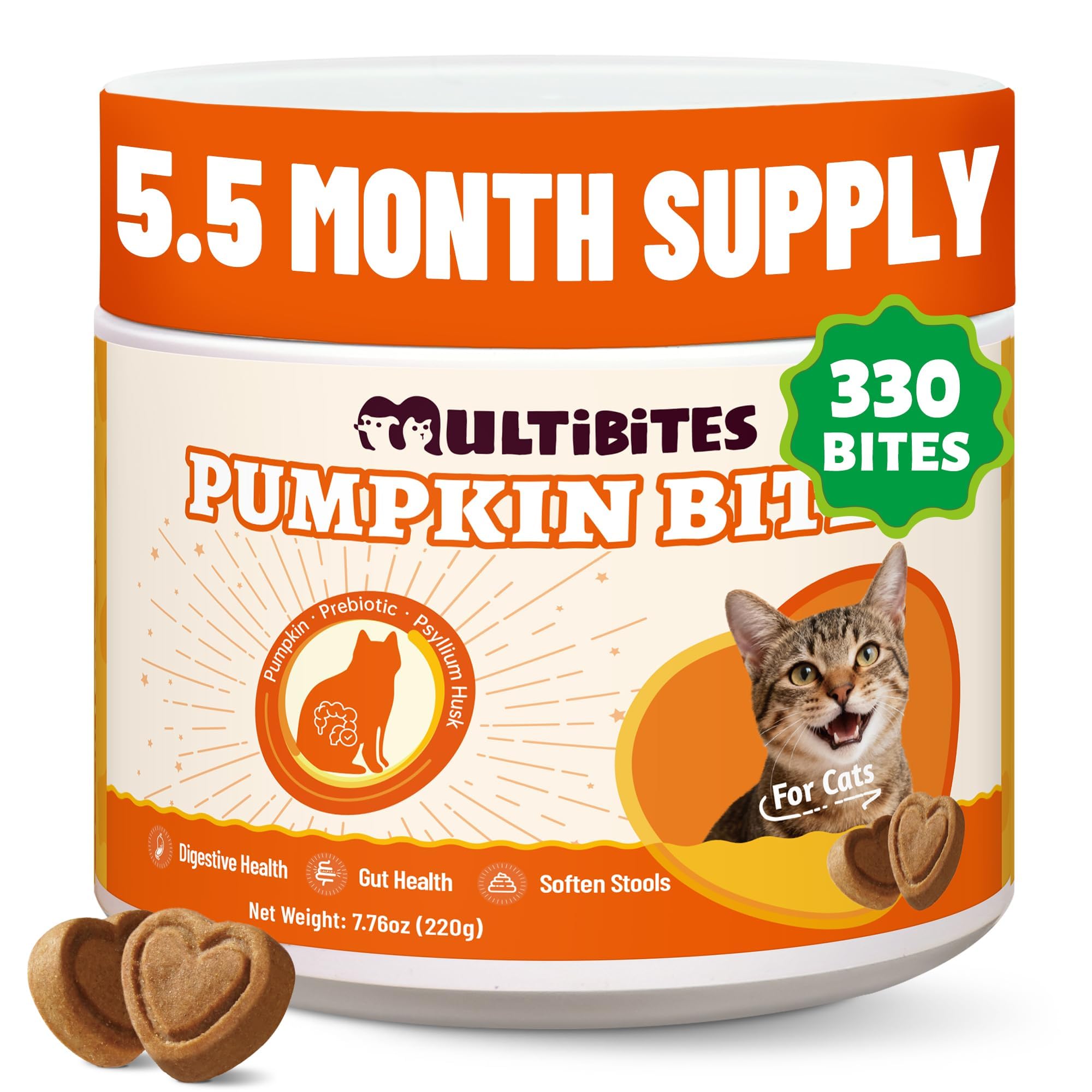 MULTIBITES Pumpkin Cat Treats - Digestive Support & Gut Health - 220g
