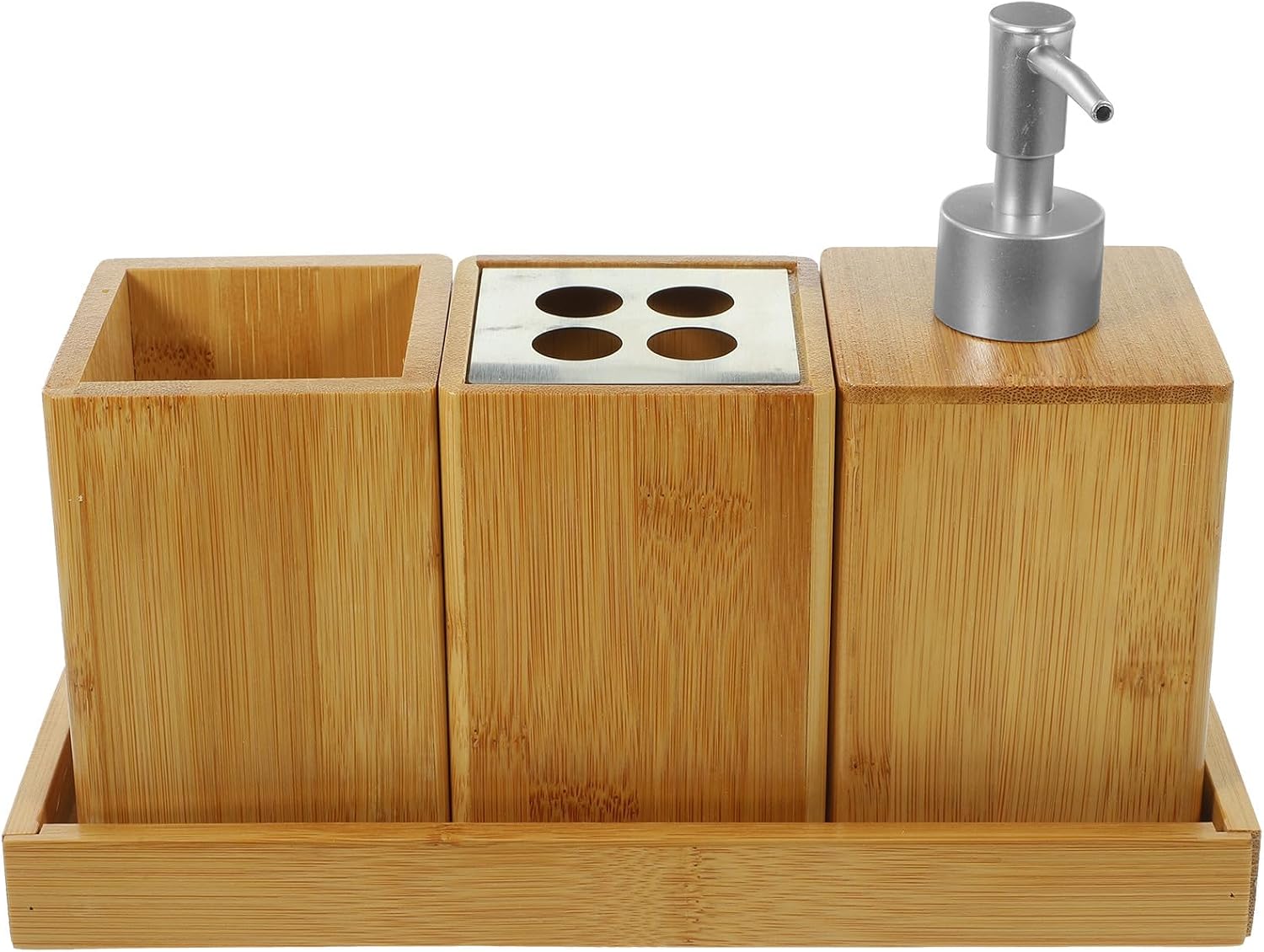 Bathroom Toiletry Set, Bamboo 3 Piece Wash Kit Toothbrush Cup