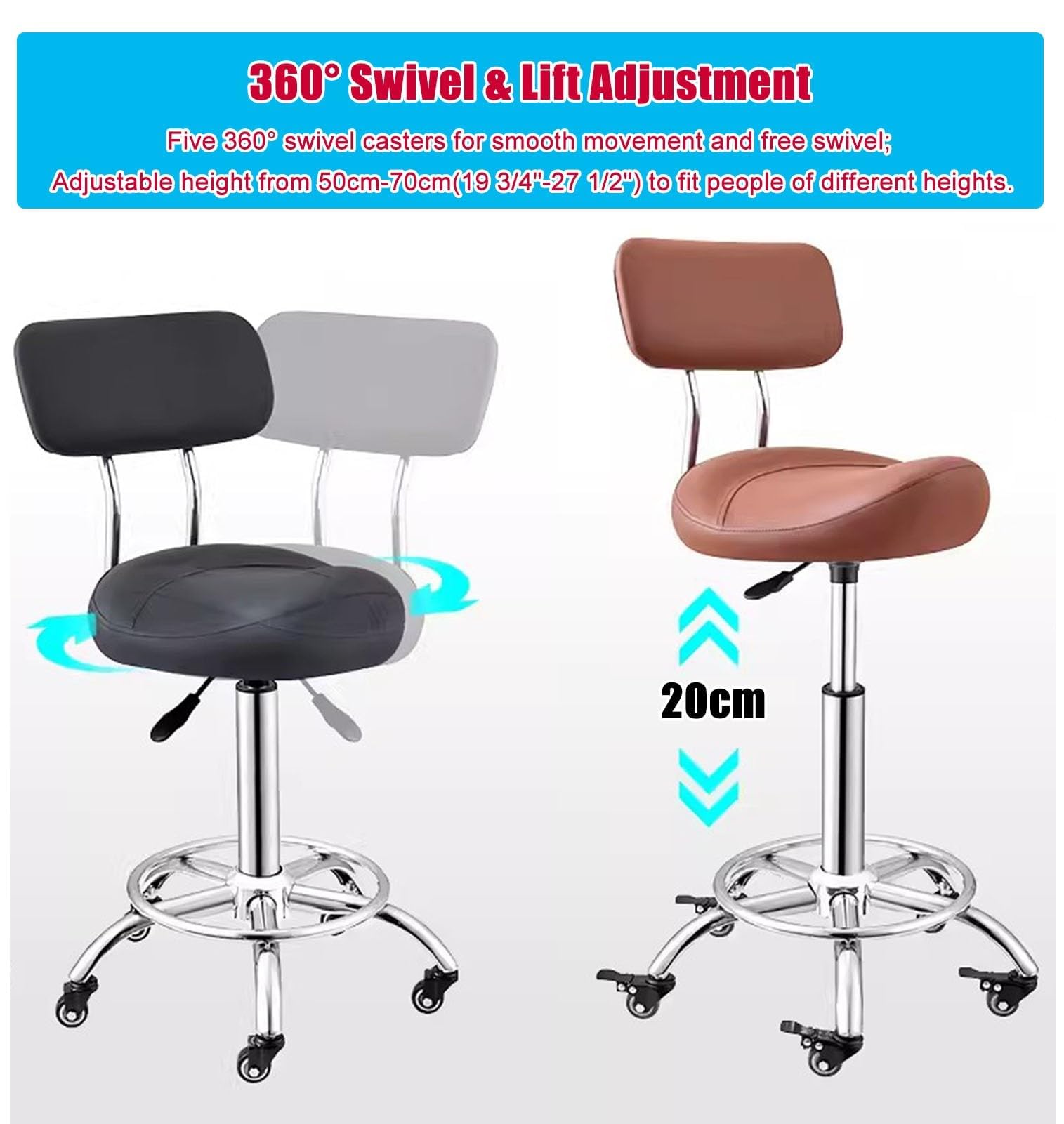 Ergonomiczny taboret siodłowy z podparciem pleców i podnóżkiem – wygodne siedzisko do biura, kuchni lub salonu – idealny na długie godziny pracy i relaksu