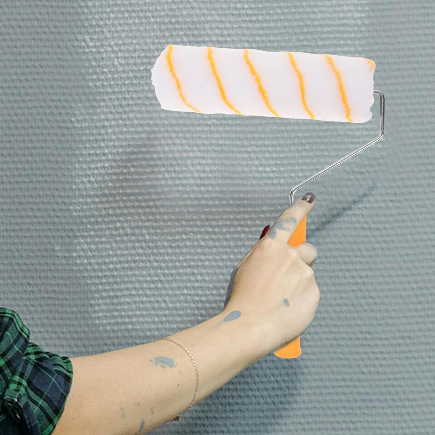 Telescopic Stainless Steel Paint Roller Extension Pole 1.2m with 9-inch Roller Brush for Wall Painting and Home Decorating Tool Set