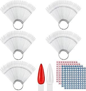 200 Pcs Clear Nail Swatch Sample Sticks with Ring and Number Stickers, Plastic Nail Swatches for Polish Color Display