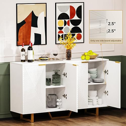 Miniatura 6 de Armario de buffet con almacenamiento, aparador independiente con 4 puertas, armario de almacenamiento moderno para sala de estar, entrada, cocina,