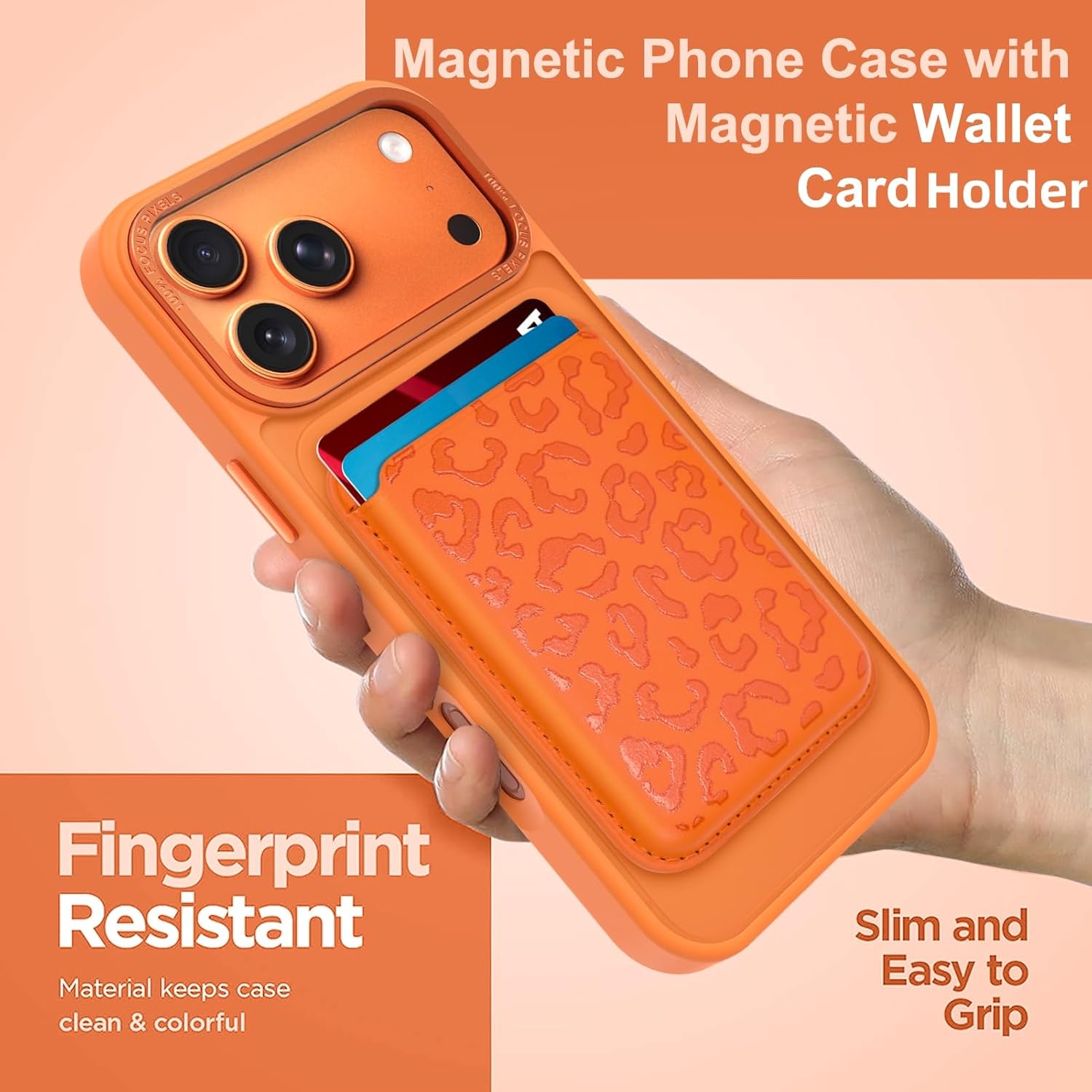 MOWIME Magnetic Case for iPhone 17 Pro Max [Compatible with Magsafe] [with Wallet & Card Holder] [Cute Cheetah Print] Slim Translucent Matte Case for iPhone 17 Pro Max 6.9" 2025, Orange - Image 3