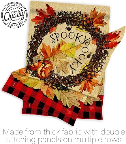 Miniatura 7 de Corona espeluznante bandera de casa de arpillera – Paquete de noche de brujas de Halloween de otoño, temporada de gatos negros, calabaza otoñal