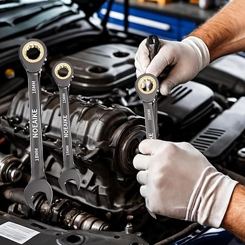 Miniatura 6 de Juego de 22 llaves de trinquete, dientes antideslizantes, juego de llaves combinadas de trinquete, métricas de 0.236 a 0.709 pulgadas y SAE 14"-34"