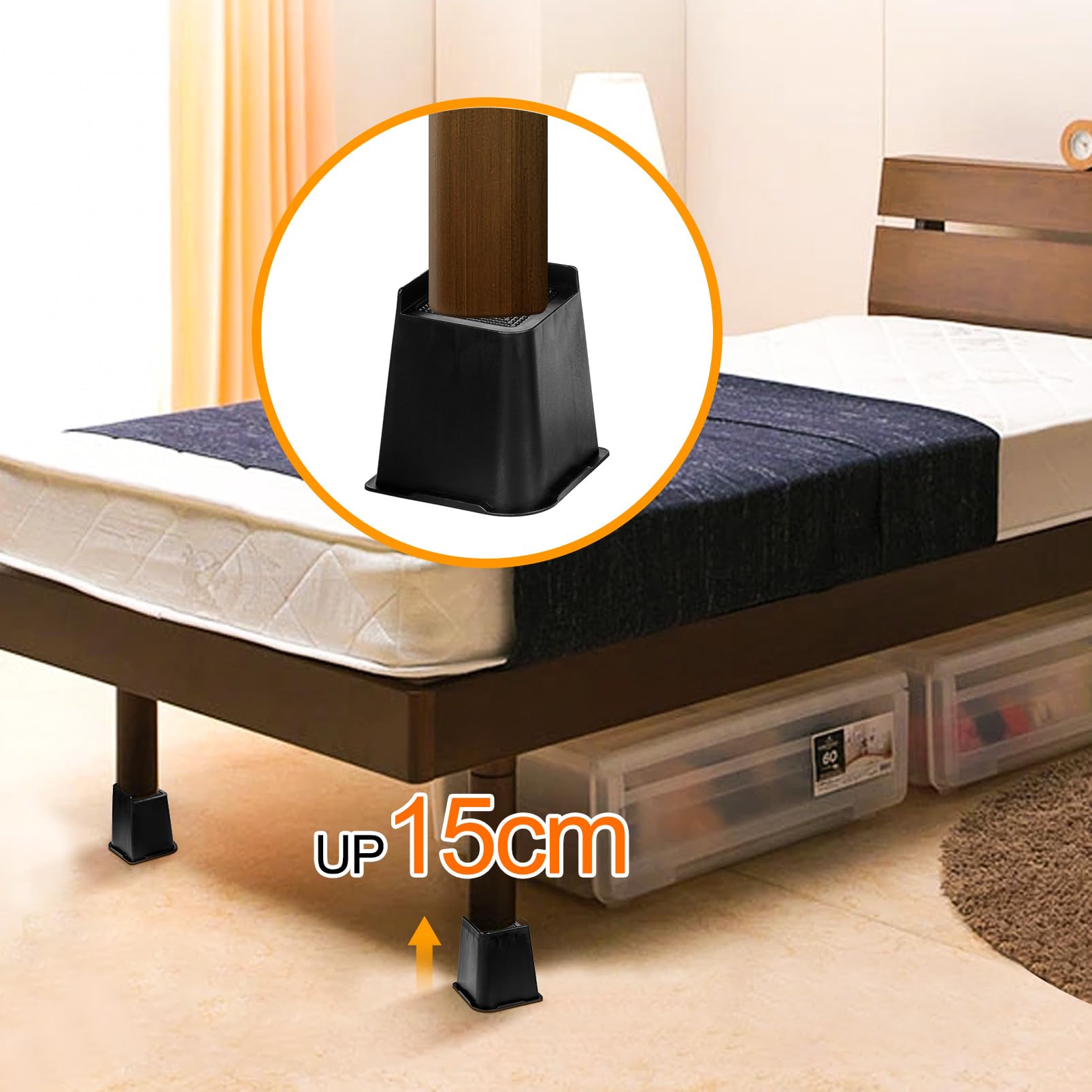 Uping Rehausseur Pieds de Lit Rehausseur Meuble 15 CM, pour Pied de Table Lit Adulte Bureau Canapé (4 Pac)