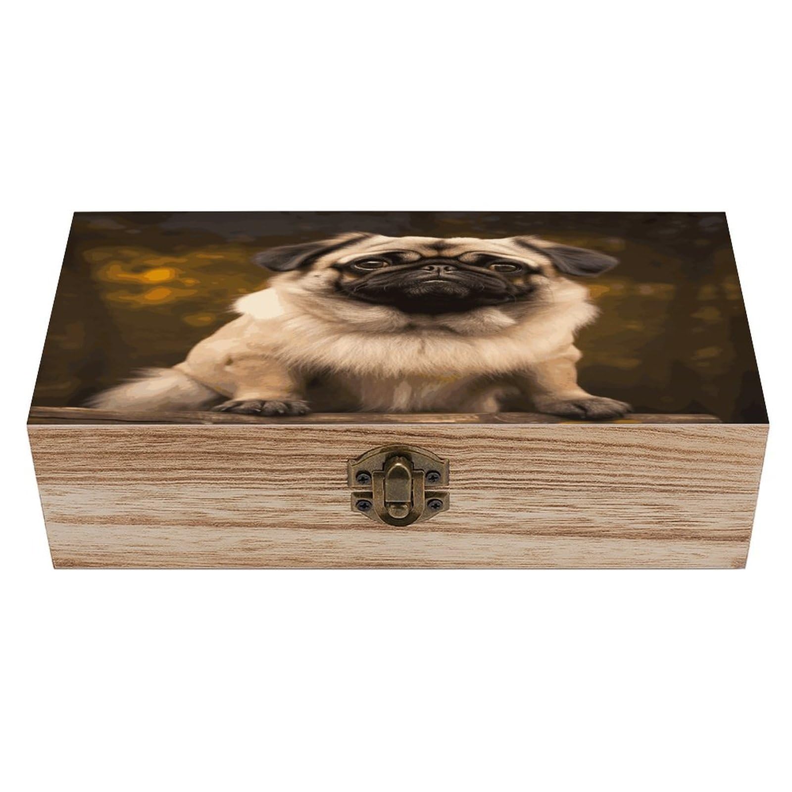 asbwuo Pug Dog Wood Keepsake Box Wooden Box with Hinged Lid