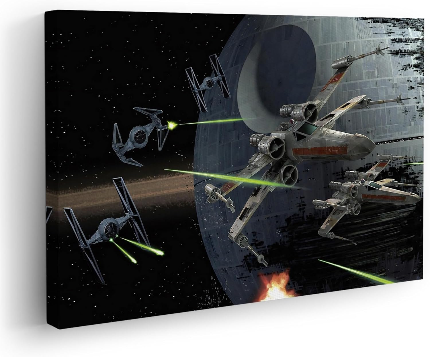 Death Star Tie Fighter Canvas Wall Art – Star Wars Wall Print Vintage Sci-Fi Decor – Stаr Wаrs Decorations – Stаr Wаrs Room Decor, Death Star, Sci-Fi Artwork for Boys, Game Room, Theater (24x36, Wrapped Canvas)