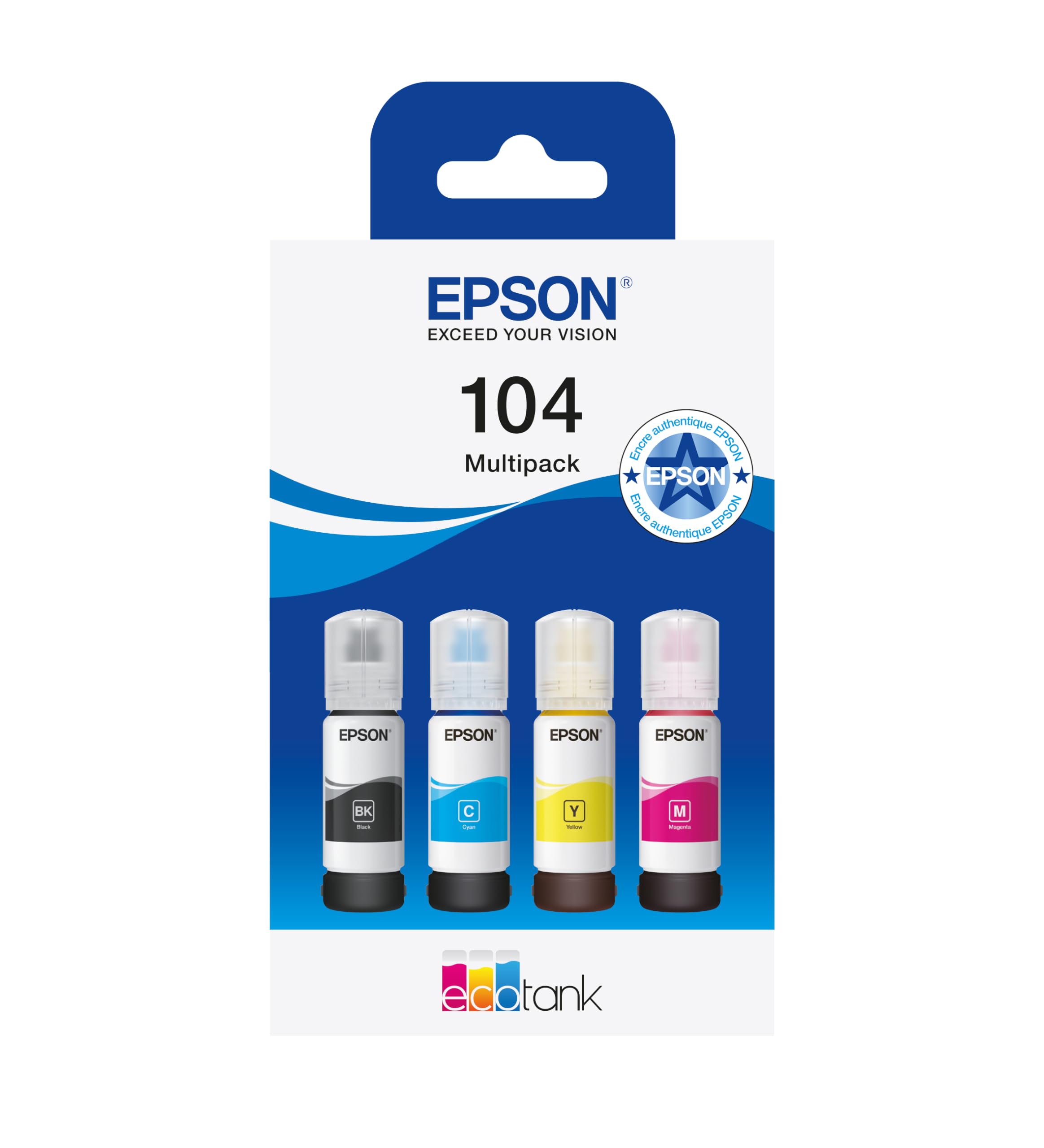 Epson C13T00P640 104 EcoTank Multipack Encre de rechange dorigine Epson noir, cyan, jaune, magenta