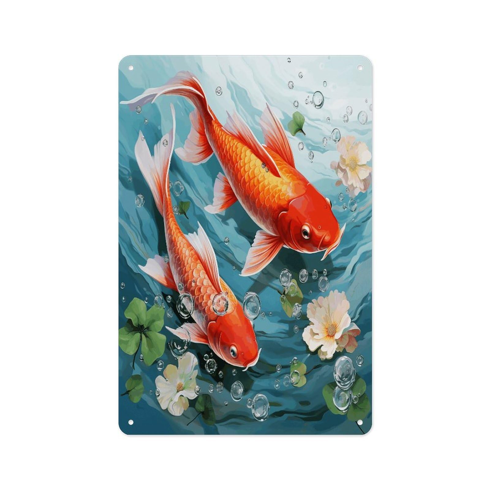 Fekiloot Style Japanese Pretty Red Carp Fish Wall Decor Metal Signs Tin Signs Poster