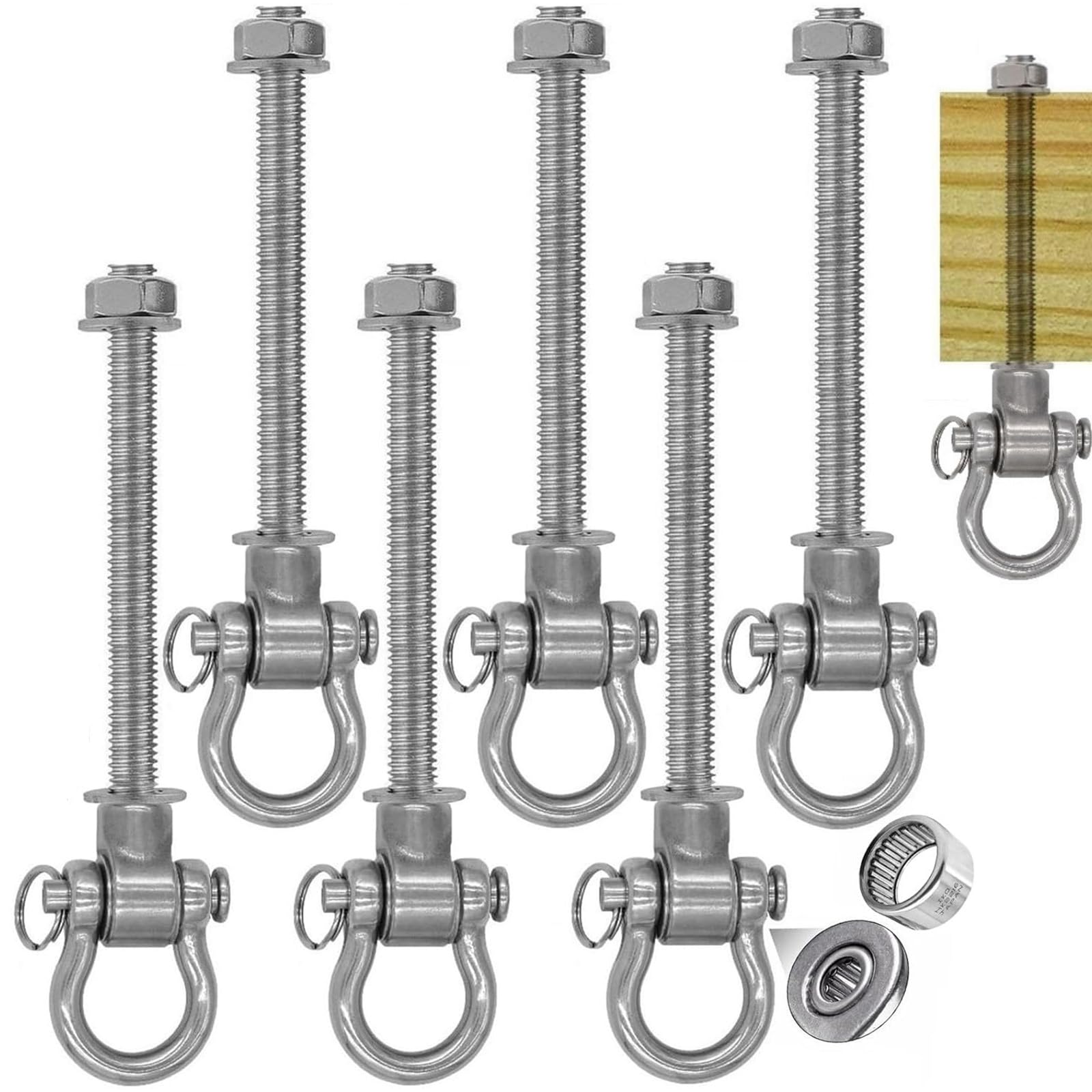 Dakzhou Set of 6 Permanent AntiRust Heavy Duty Swing Hangers 180° Bearing Swing 1500 LB Capacity sandbag Yoga Swing Hammock Chair,11" — image 1